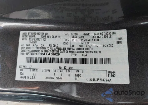 2020 Ford Ranger Xl from USA, damaged, VIN 1FTER1EH5LLA58026